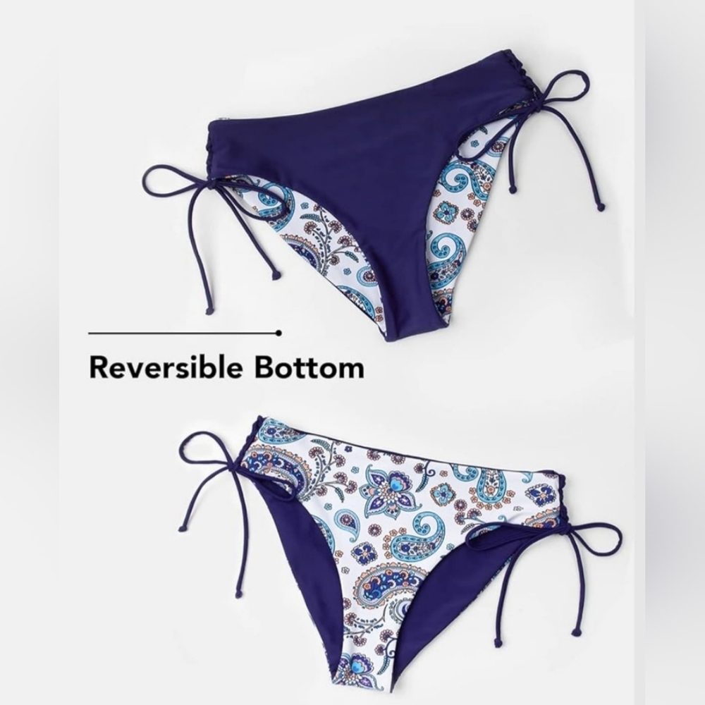 Reversible Navy & Paisley Tie-Side Swim Bottom - C331
